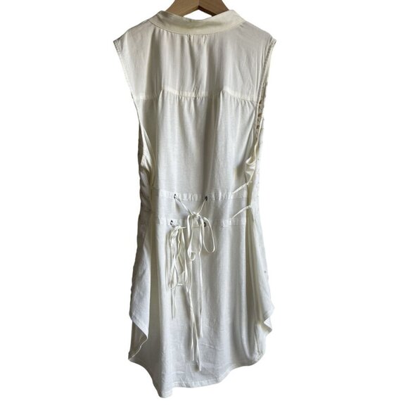 Anthropologie x TINY White Tan Embroidered Tie Waist Sleeveless Tunic Top Size X - Picture 2 of 8